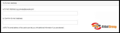 وارد کردن ایمیل در ثبت نام لاتاری آمریکا