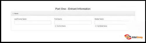 وارد کردن نام و نام خانوادگی در ثبت نام لاتاری آمریکا